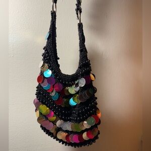 Vintage Black Beaded Sequin Purse Bag